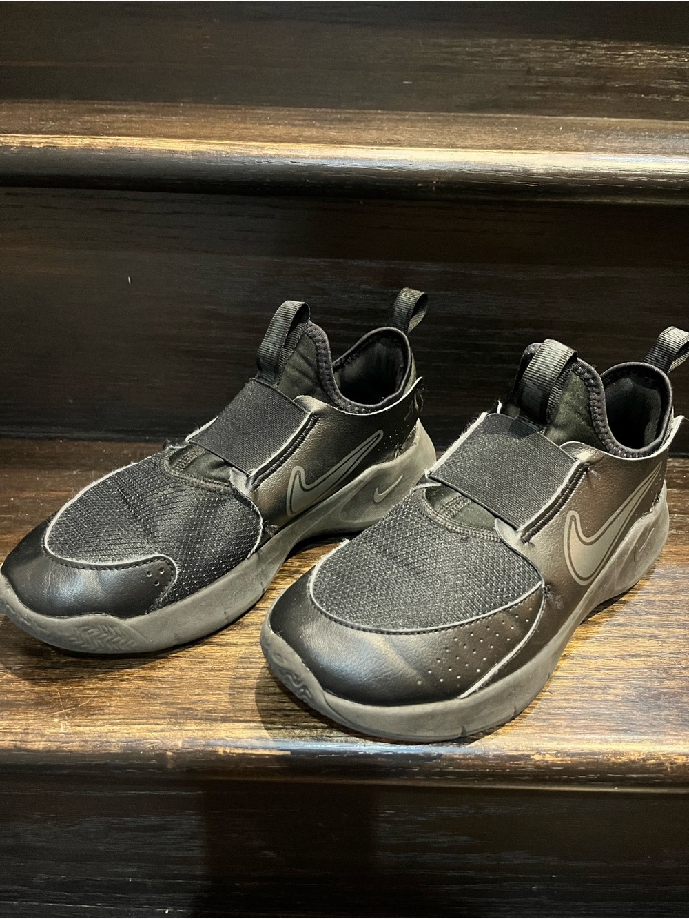 Nike Kids Black Slip-On Sneakers with Grey Swoosh